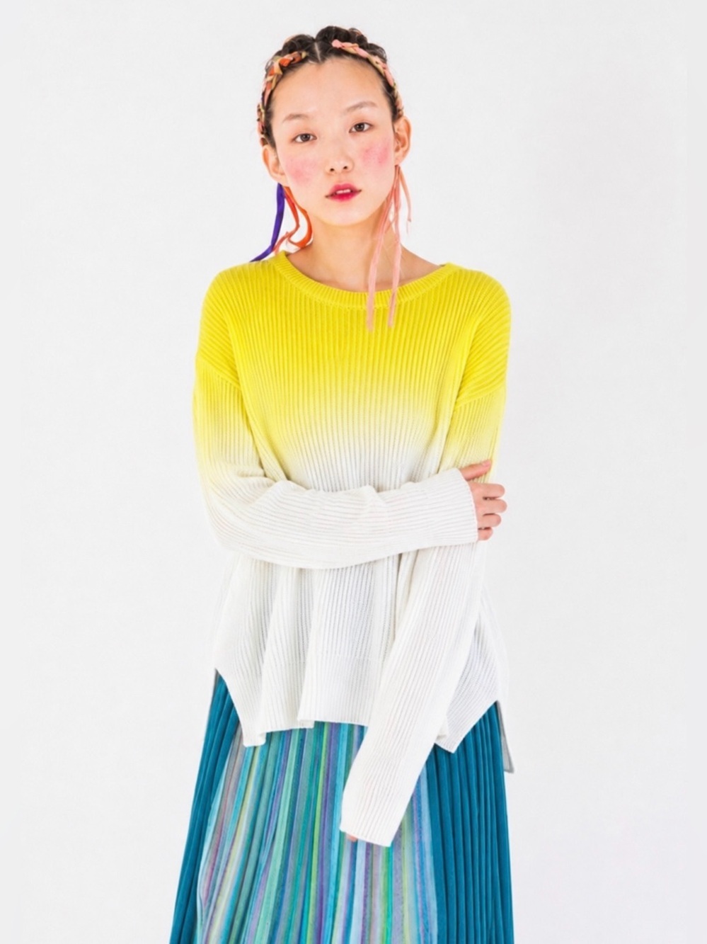 Tsumori Chisato Yellow White Ombre Slouchy Relaxed Fit Sweater Size S Designer